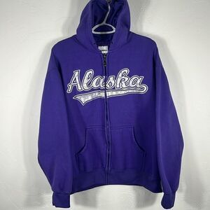 🔥🔥 Vintage ALASKA Embroidered Full‎ Zip Jacket Hoodie Sweatshirt - Women Sz Lg